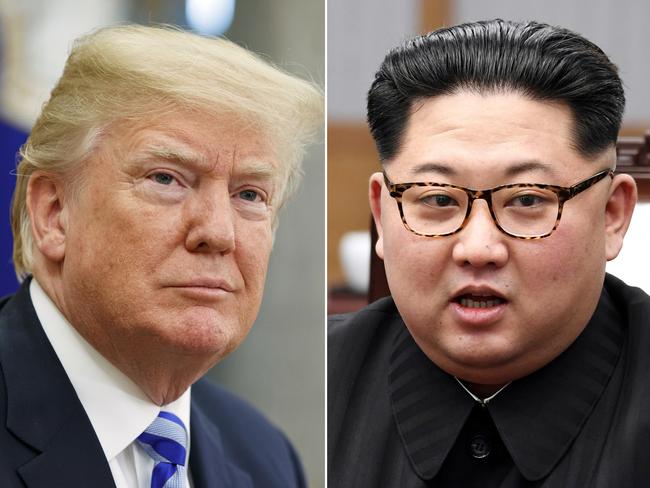 FILE- In this combination of file photos, U.S. President Donald Trump, left, in the Oval Office of the White House in Washington on May 16, 2018,  and North Korean leader Kim Jong Un in a meeting with South Korean leader Moon Jae-in in Panmunjom, South Korea, on April 27, 2018. Foreign journalists will get the chance to journey deep into the mountains of North Korea this week to observe the closing of the countryâ€™s Punggye-ri nuclear test site, a much-touted display of goodwill ahead of leader Kim Jong Unâ€™s planned summit with President Donald Trump in June, 2018. (AP Photo/Evan Vucci, Korea Summit Press Pool via AP,  File)