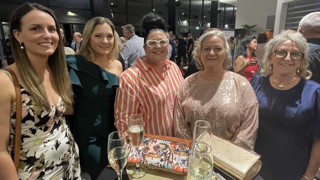 Maia Hamilton, Prue Morrison, Melinda MacLennan, Anne Franks and Lyn Tate from GenesisCare enjoyed the 2023 Bundaberg & District Business Excellence Awards.