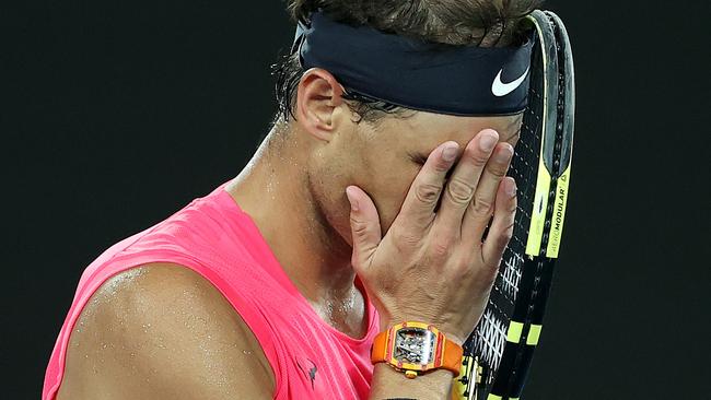 Nadal had a frustrating night against Dominic Thiem. Picture: Michael Klein