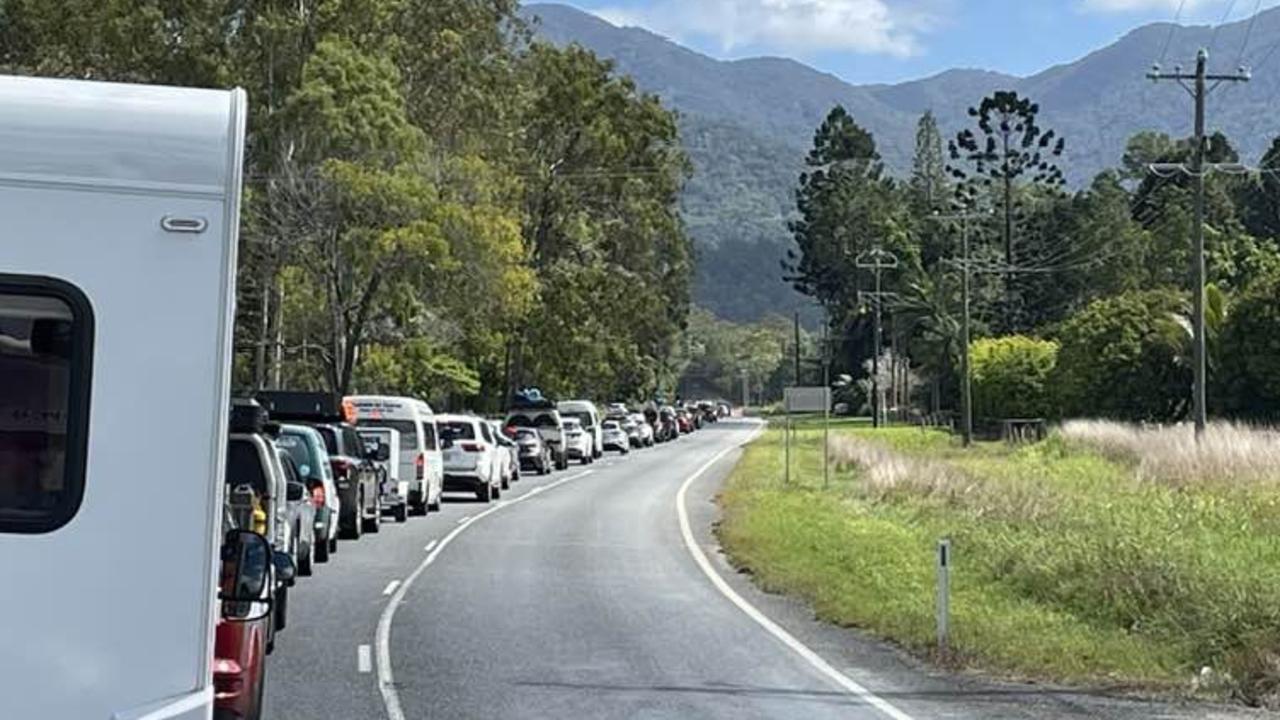 A tanker crash on the Captain Cook Highway at Turtle Cove triggered major delays to Tablelands access. Traffic seen here at Bushy Creek on the Mossman Mount Molloy Rd. Picture: Michael Petersen