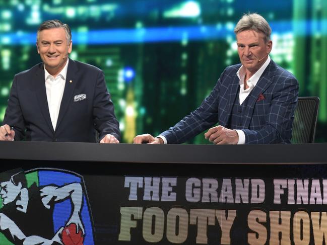 Eddie McGuire and Sam Newman at the Grand Final Footy Show 2018. Picture: Channel 9