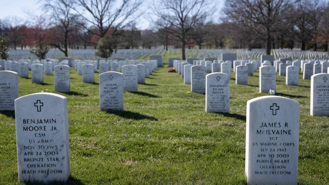 Headstones for soldiers killed in Operation Iraqi Freedom are seen in Section 60 of Arlington cemetery in Arlington, Virginia. Picture: AFP