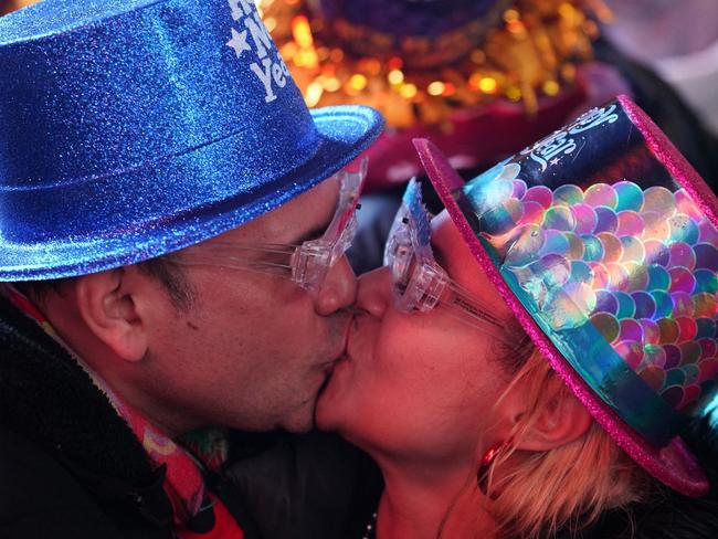 Revelers kiss at Times Square during the New Year's Eve celebration on December 31, 2022 in New York. Picture: David Dee Delgado/Getty Images/AFP