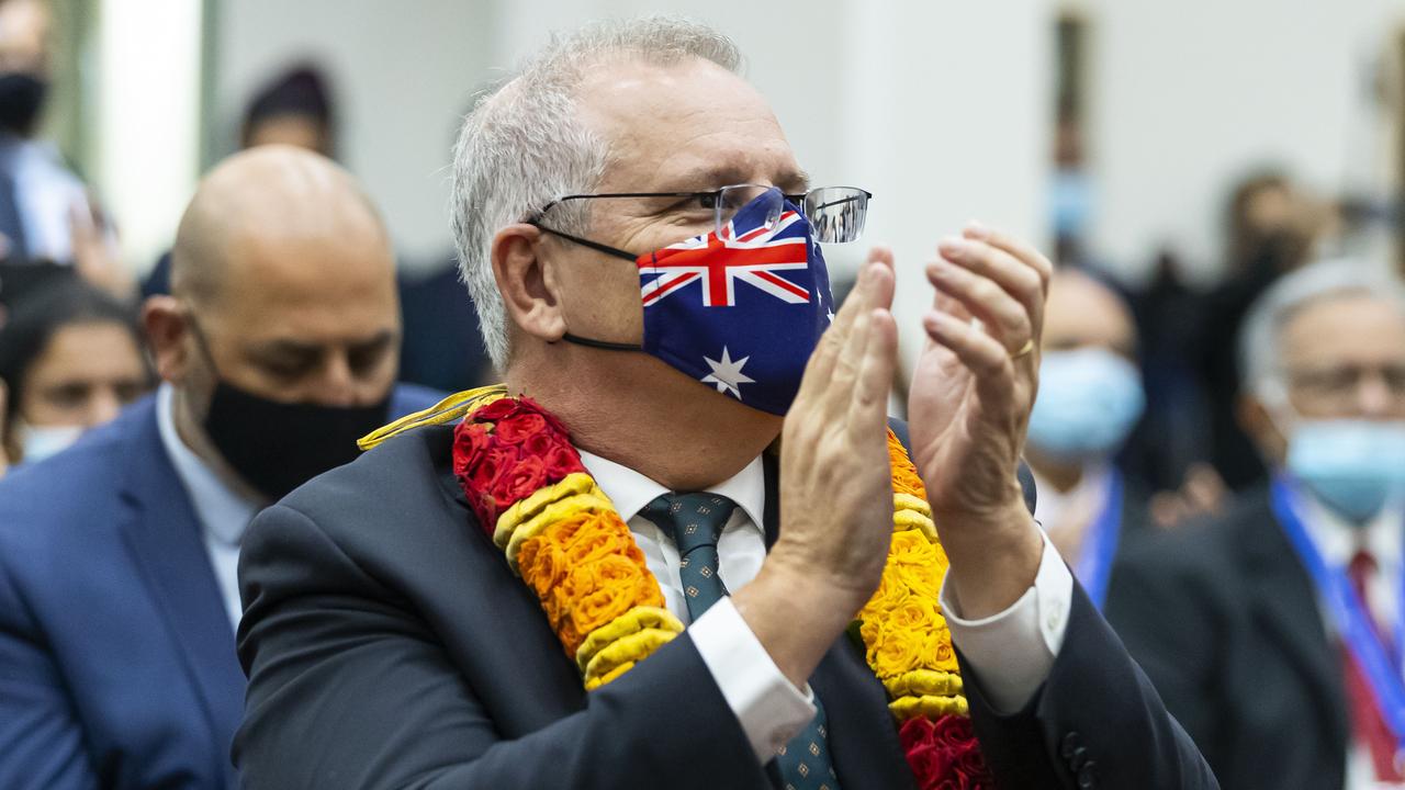 Prime Minister Scott Morrison is seen during a visit to an Australian Indian Community Centre in Melbourne. Victoria. Picture: NCA NewsWire / Daniel Pockett