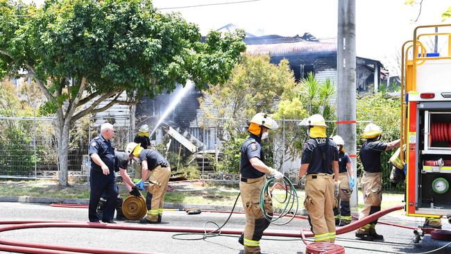 A crime scene has been established at a house fire on Florence Street, Wynnum. Picture: Patrick Woods.