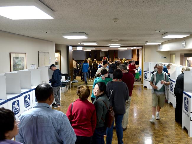 Voters at Ku-ring-gai Council Chambers for the Local Government Elections. Pic: AAP Image/ Jeremy Piper
