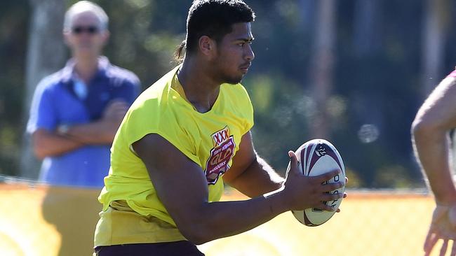 Young giant Payne Haas during training on the Gold Coast. Picture: AAP