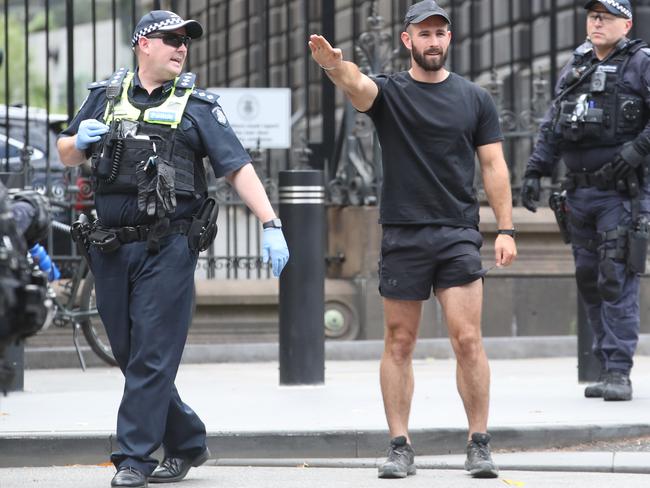 The Let Women Speak rally was gatecrashed by neo-Nazis led by Thomas Sewell. Picture: David Crosling