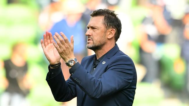 MELBOURNE, AUSTRALIA - MARCH 31: Melbourne Victory head coach Tony Popovic celebrates winning the A-League Men round 22 match between Melbourne Victory and Perth Glory at AAMI Park, on March 31, 2024, in Melbourne, Australia. (Photo by Josh Chadwick/Getty Images)