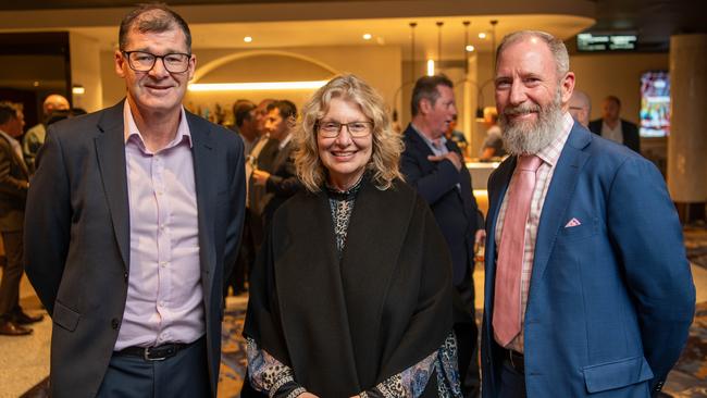 Easts Leagues CEO Paul Kelly, Waverley mayor Paula Masselos and sub branch board member John Metzi at the opening night for Club Bondi Junction. Picture: Supplied