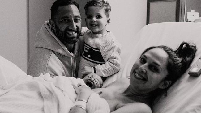 Benji and Zoe Marshall with their newborn daughter. Picture: Instagram