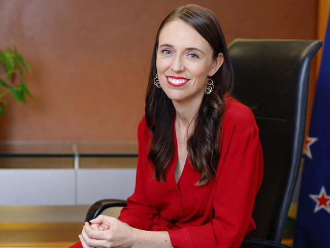 WELLINGTON, NEW ZEALAND - JANUARY 25: New Zealand Prime Minister Jacinda Ardern poses at her desk for the last time as Prime Minister at Parliament on January 25, 2023 in Wellington, New Zealand. Chris Hipkins will be sworn-in as the new Prime Minister of New Zealand following the resignation of Ardern. (Photo by Hagen Hopkins/Getty Images)