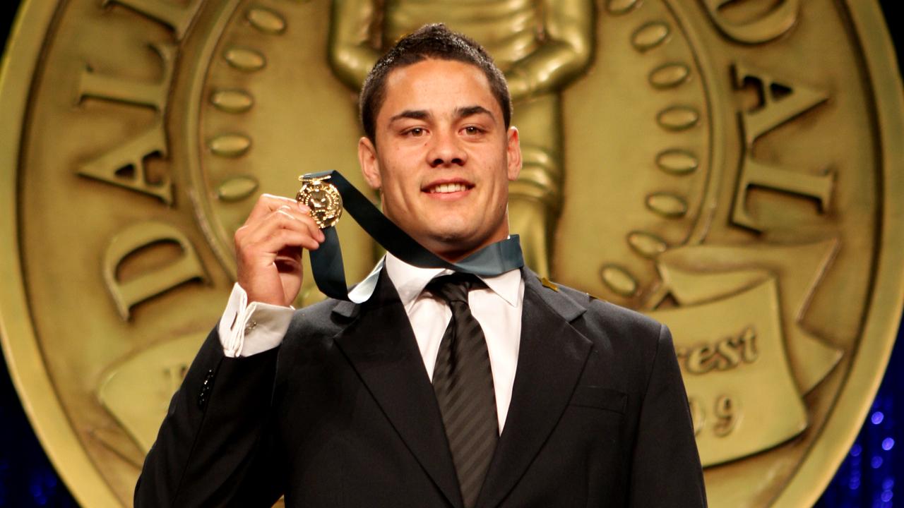 Parramatta Eels NRL player Jarryd Hayne with his award after being named Dally M Player of the Year during ceremony at State Theatre in Sydney.