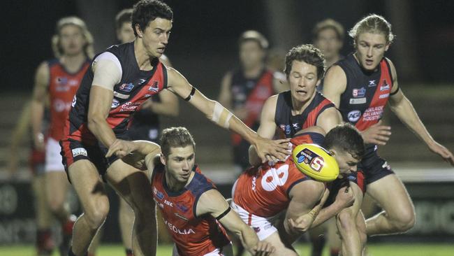 Cole Gerloff, who nailed three goals in the first quarter, struggled to control possession under pressure from the Bloods. Picture Dean Martin