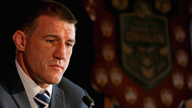 MELBOURNE, AUSTRALIA - MARCH 17: NSW Captain Paul Gallen talks to the media during the 2015 State of Origin Series Launch at Eureka Tower on March 17, 2015 in Melbourne, Australia. (Photo by Quinn Rooney/Getty Images)