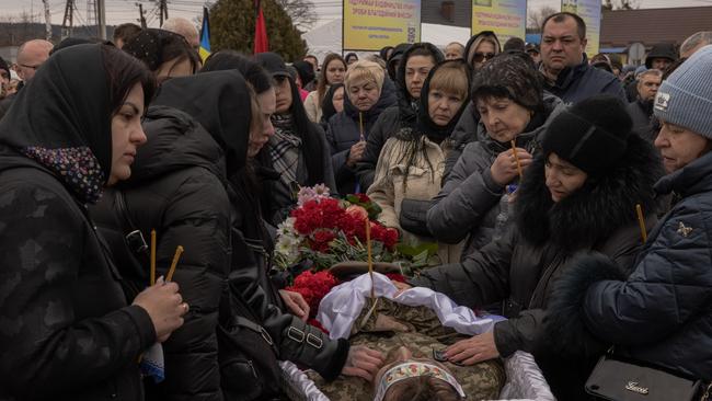 The funeral of Serhii Myronchykov killed in the Bakhmut fighting. Picture: Getty Images