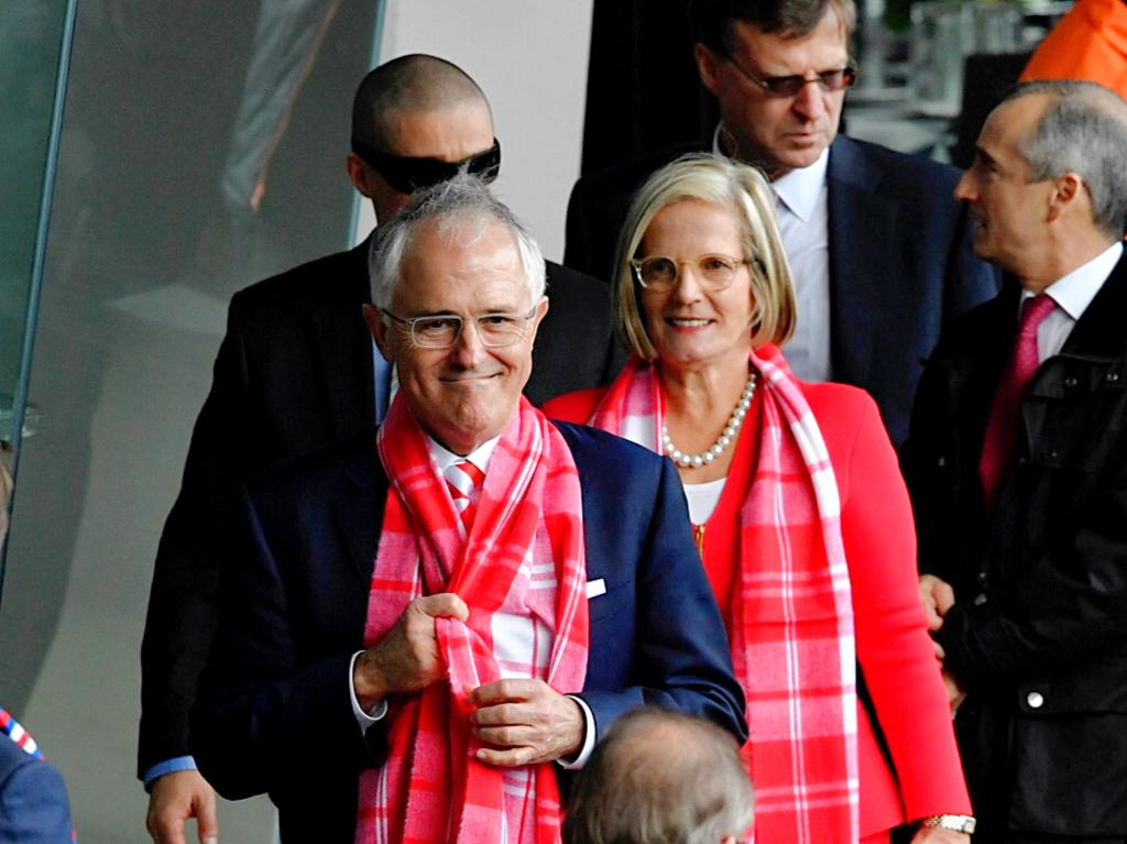 Former Prime Minister Malcolm Turnbull and wife Lucy at the 2016 AFL Grand final at Melbourne's MCG. Picture: Jason Edwards