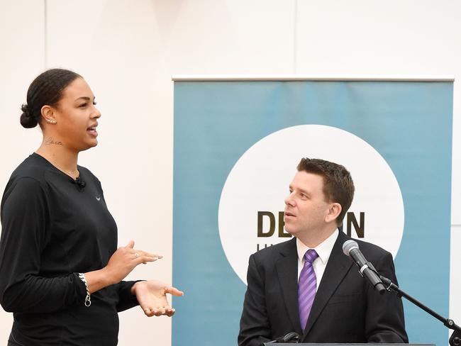 Liz Cambage at the announcement of her return to the WNBL.