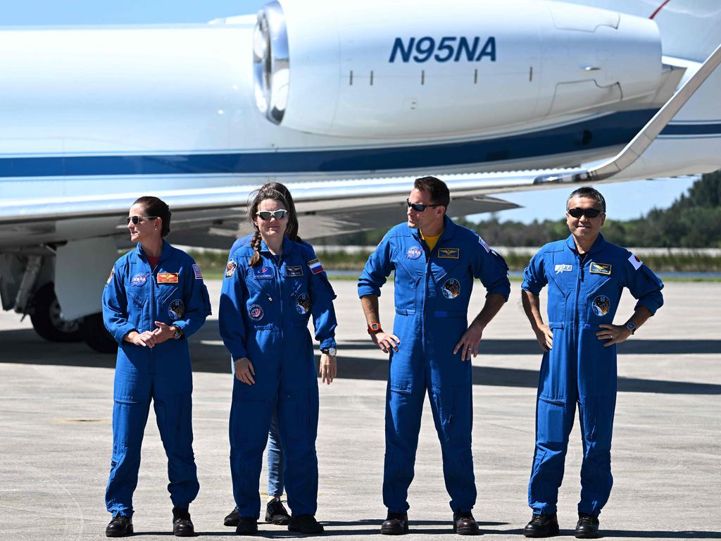 (L-R): US astronaut Nicole Mann, Russian cosmonaut Anna Kikina, US astronaut Josh Cassada and Japanese astronaut Koichi Wakata at the Kennedy Space Center, Florida, on October 1, 2022. Picture: AFP