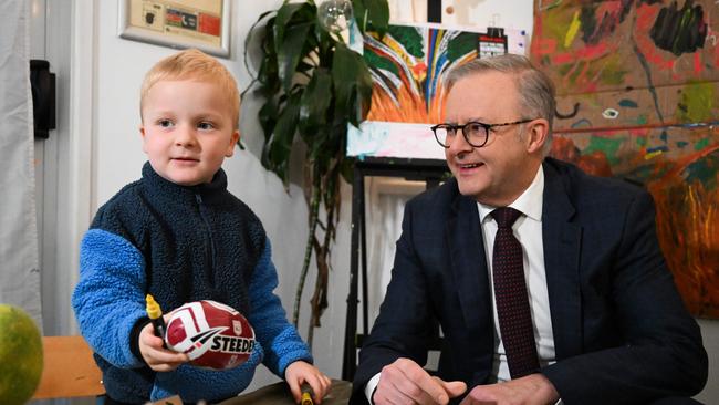 Prime Minister Anthony Albanese visits a childcare centre in Brisbane in July. Picture: Dan Peled/NewsWire