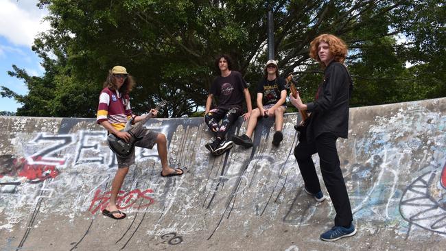 Jack Homewood, Brock Medhurst, Kai Appenzeller, and Ashton Shepherd of Bowen band Gleezus. Photo: Zoe Devenport