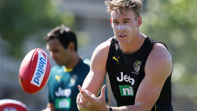 Tom Lynch in action during his first training session with Richmond. Picture: Michael Klein