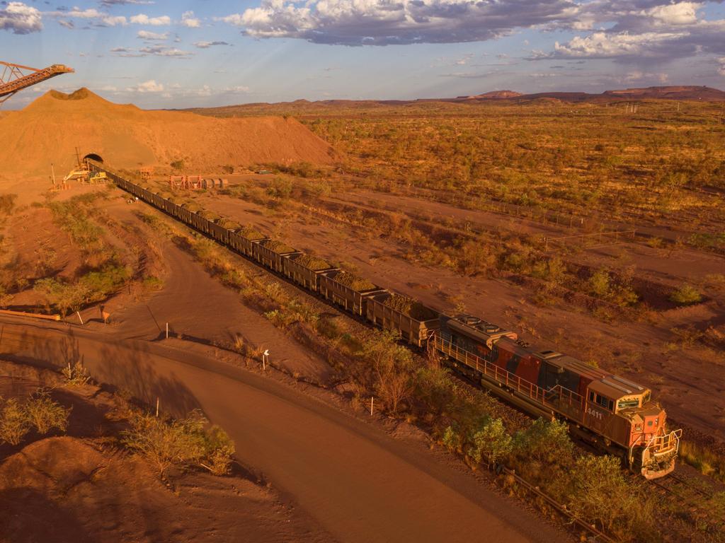 A BHP iron ore train in the Pilbara. Picture: Gerrit Nienaber