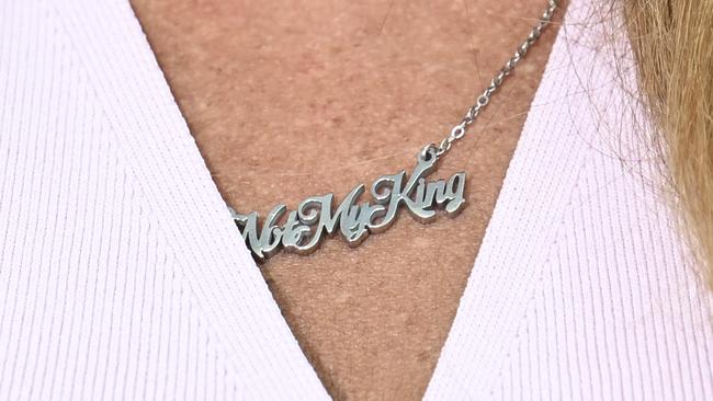 Senator Thorpe was seen wearing a necklace which read: ‘Not My King’. Picture: NewsWire/ Martin Ollman