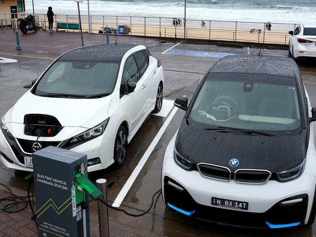 Randwick, Waverley and Woollahra councils unveil the first of many electric vehicle charging stations that will be rolled out in the Eastern Suburbs with the first at Bondi Beach. Picture: Toby Zerna