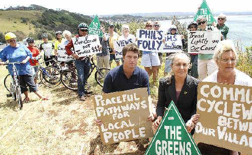 Opponents of the Ballina Shire Council’s proposed shared pathway route hugging the coastline between Ballina and Lennox Head stage a protest on Lennox Headland in October 2009.