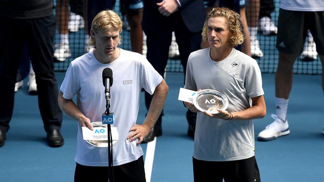 Luke Saville and Max Purcell fell just short of completing one of the greatest underdog stories in Australian Open history. Picture: AAP/Lukas Coch