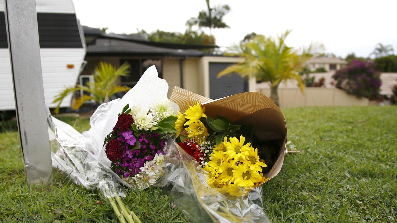 Floral tributes outside the home where Kelly Wilkinson was murdered. Picture: Tertius Pickard