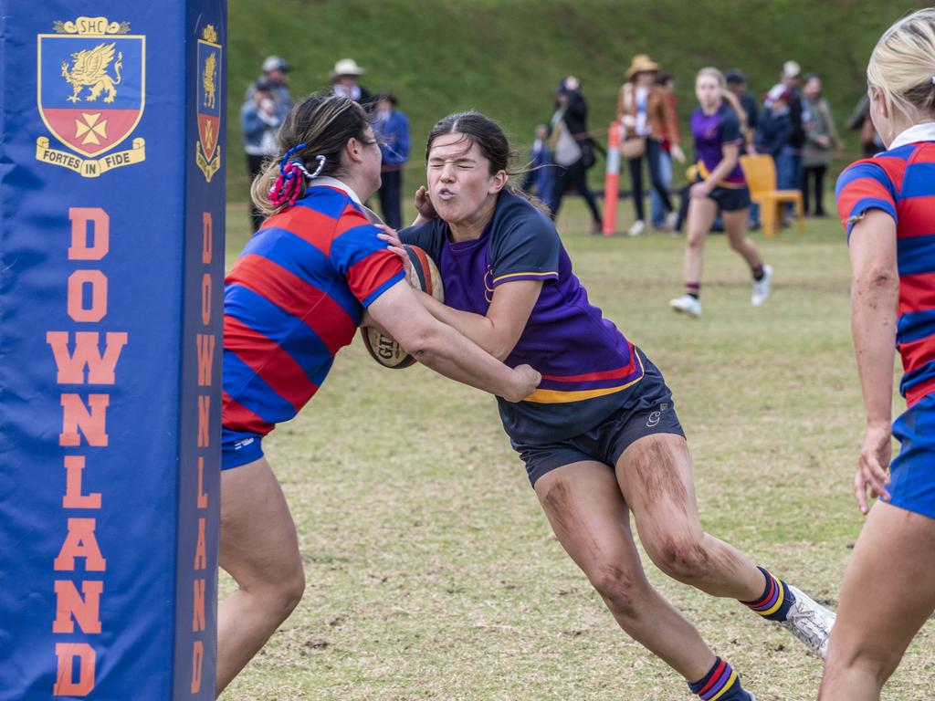 Sophie Bender for Glennie. Selena Worsley Shield game2. Girl's rugby 7s Downlands vs Glennie. Saturday, August 6, 2022. Picture: Nev Madsen.