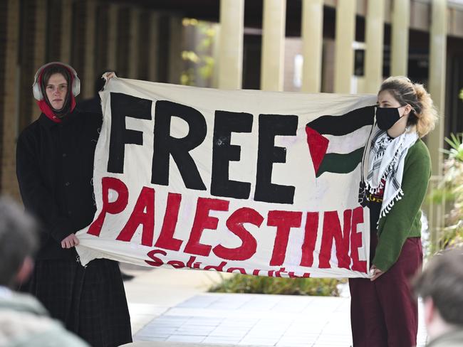 CANBERRA, AUSTRALIA, NewsWire Photos. JUNE 7, 2024: Rally for ANU student Beatrice Tucker who was expelled after saying Ã¢â¬ÅHamas deserved unconditional supportÃ¢â¬Â outside the Vice-Chancellor's Professor Genevieve Bell office at the Australian National University in Canberra. Picture: NCA NewsWire / Martin Ollman