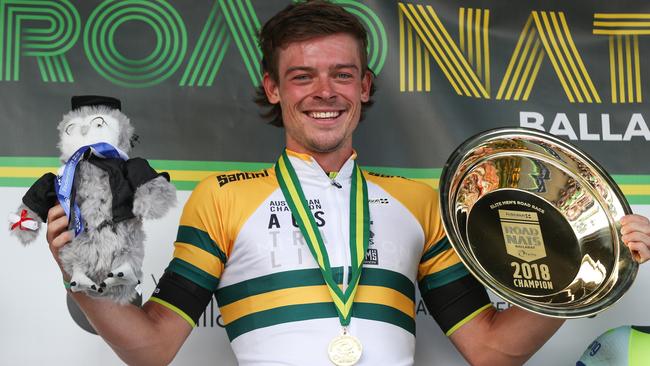 Alex Edmondson after claiming the Australia Road National Championship in Buninyong on Sunday. Picture: CON CHRONIS