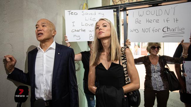 Dr Charlie was greeted by a large crowd of supporters on the last day of the hearing. Picture: Julian Andrews