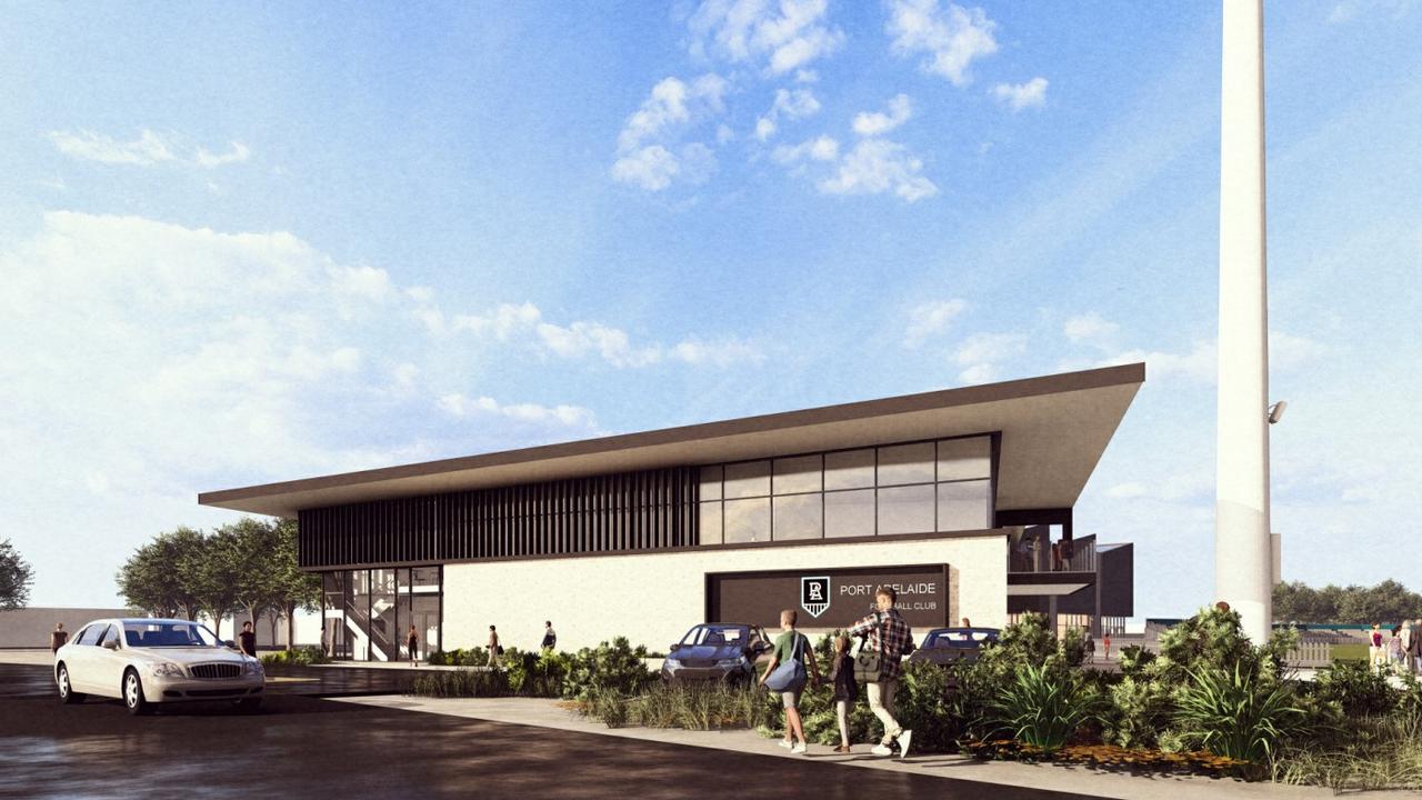 Artist impressions of proposed upgrades to Port Adelaide Football Club's Allan Scott Headquarters on Brougham Place at Alberton. Picture: Brown Falconer