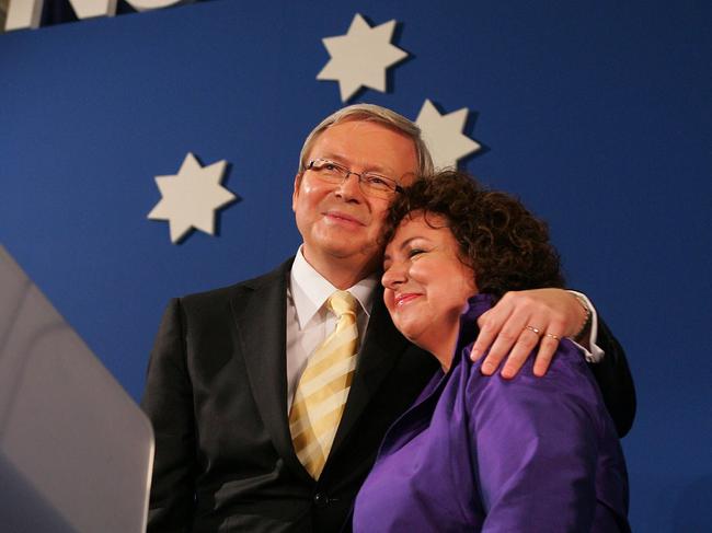 Kevin Rudd and wife Theres celebrate his 2007 election win.