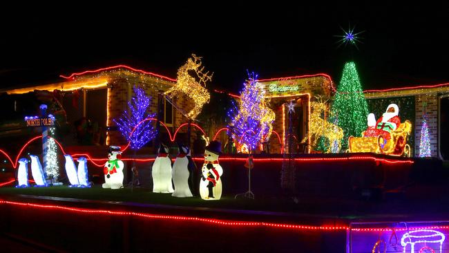 One of the homes lit up at Forest Oak Drive, Upper Coomera Photo: David Clark