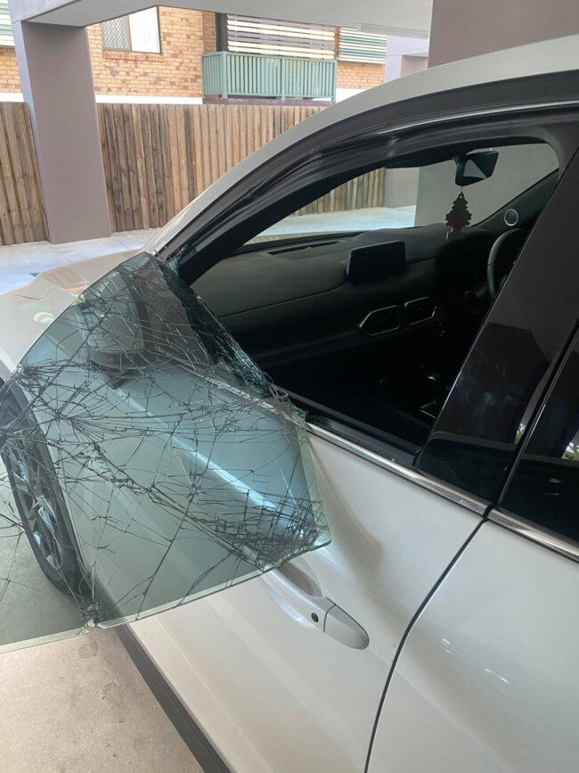 Thieves have peeled back a passenger side window like it was the top of a tin of baked beans. Picture: Facebook / Angelo Cureg