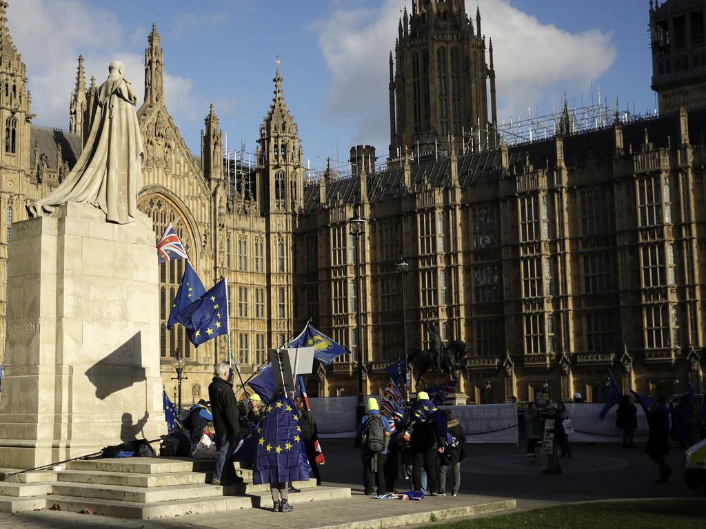 Pro-Europe demonstrators outside the Houses of Parliament. Police have warned of more protests this week. Picture: AP/Matt Dunham