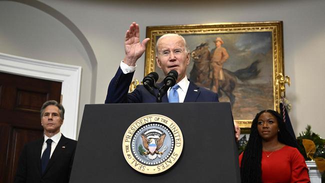 US President Joe Biden with Secretary of State Antony Blinken and Cherelle Griner. Picture: AFP