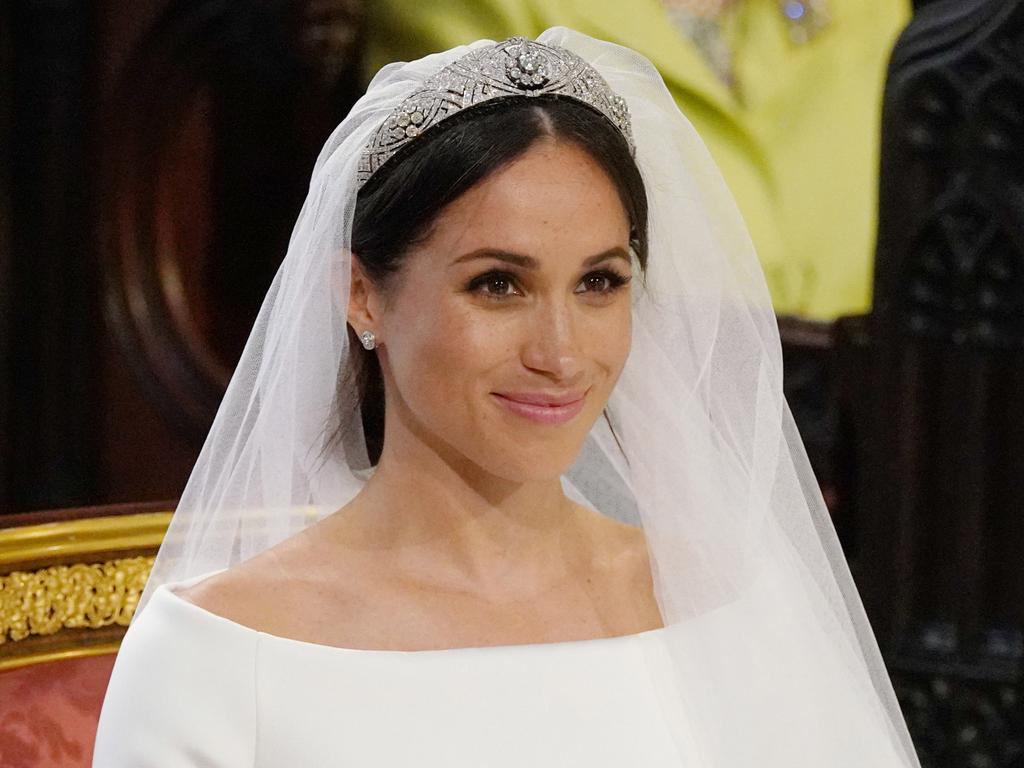 Meghan Markle at the altar during her wedding in St George’s Chapel. Picture: Jonathan Brady – WPA Pool/Getty Images