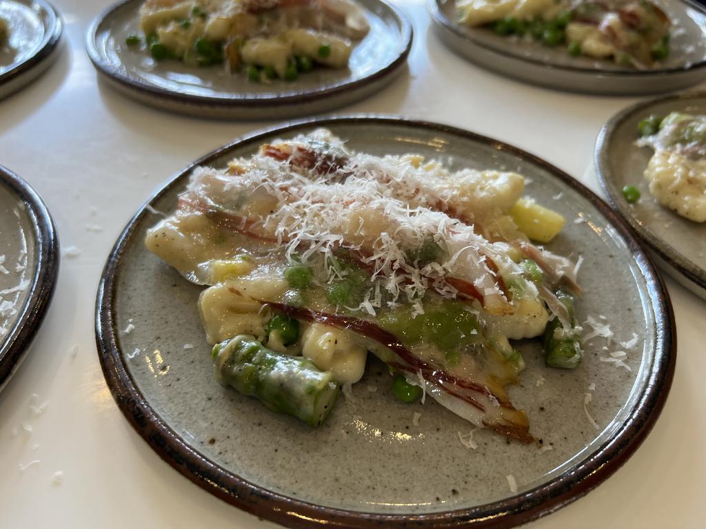 Agrarian Kitchen Experience. Potato gnocchi with peas and asparagus. Picture: Philip Young