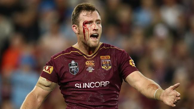 A bloodied Gavin Cooper during the 2017 Origin series. Picture: Mark Kolbe/Getty Images