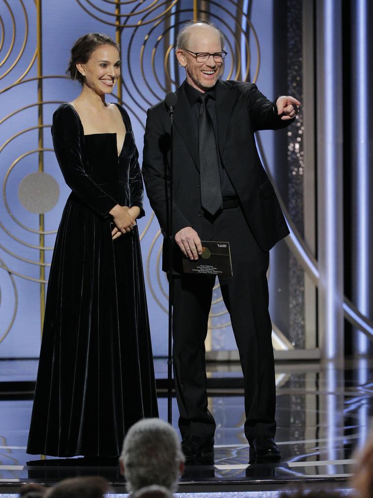 Natalie Portman and Ron Howard speak onstage during the 75th Annual Golden Globe Awards at The Beverly Hilton Hotel on January 7, 2018 in Beverly Hills, California. Picture: Getty