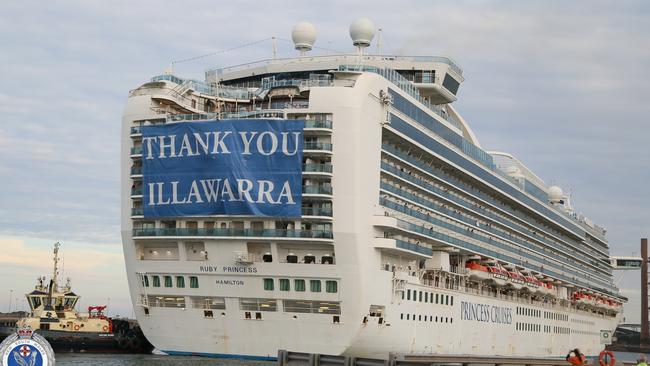 The Ruby Princess departs Port Kembla. Picture: AAP.