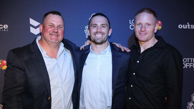 Tim Mcintyre, Aaron Booth and Brad Hewat at the Gold Coast Titans NRLW 2025 Season Launch at Isoletto The Star Gold Coast. Picture, Portia Large.