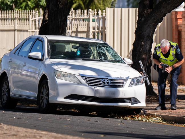 Police and emergency services are at the scene of a serious crash at Salisbury. Just before 3pm on Wednesday 18 December, emergency services were called to Waterloo Corner Road after a car collided with a pedestrian. Picture: Tim Joy