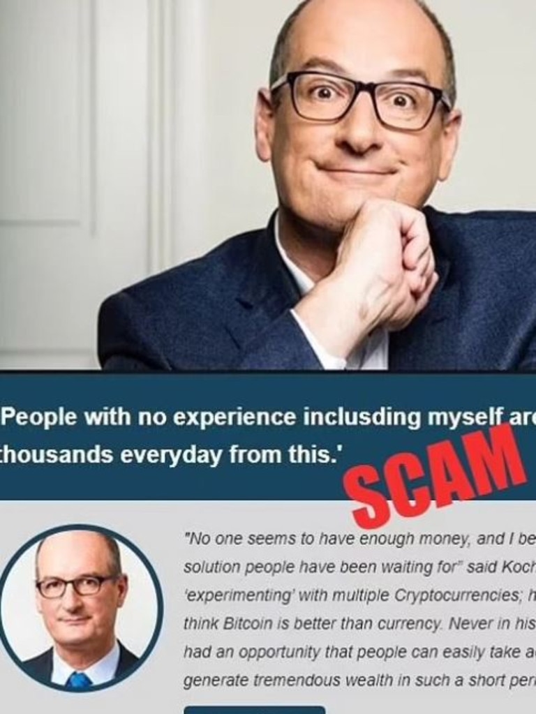 Images and fake quotes from David Koch have been used to lure Australians into scams.